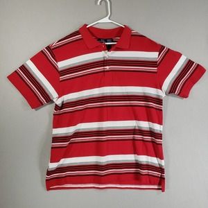 Bugle Boy Shirt Mens L Red Stripe Short Sleeve Polo Shirt Cotton Blend Preppy